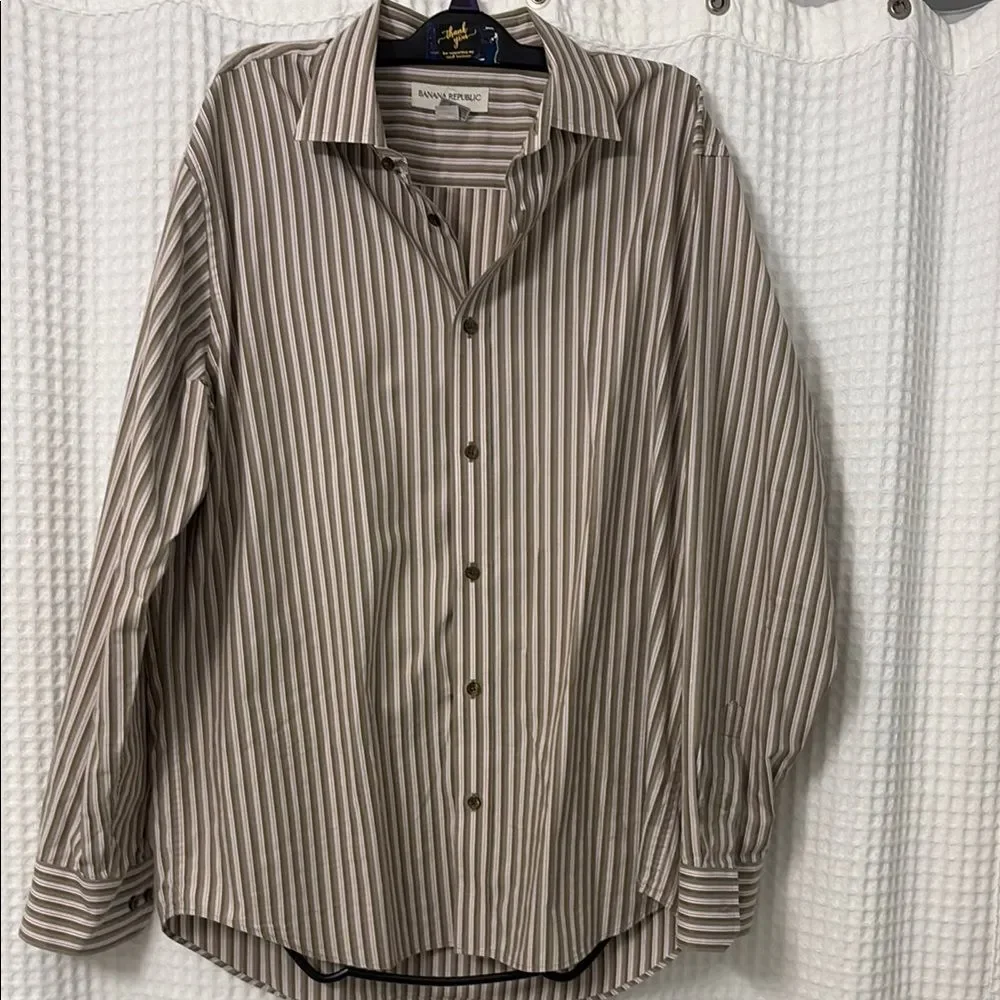 Banana Republic Light Beige Striped Dress Shirt - L